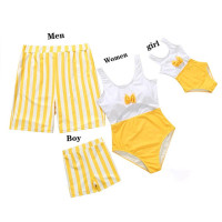 Летняя новинка, летний Семейный комплект для купания, милый полосатый купальник с ажурным принтом, комплекты для купания, праздничные костюмы