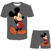 Комплекты с Микки Маусом, Детская летняя одежда для мальчиков и девочек, топ с коротким рукавом + штаны, детский костюм из 2 предметов, Детские трапециевидные футболки, спортивные