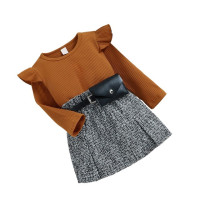 Комплект одежды для девочек из 3 предметов, топ с поясом и короткая юбка, модная повседневная одежда для выступлений