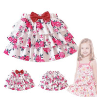 Короткая юбка для маленьких девочек, многослойная юбка с бантом и розовым принтом, розовая юбка, повседневная юбка-полуюбка, бальная юбка, юбка принцессы