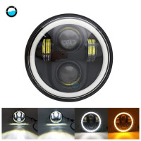Круглый налобный фонарь 5-3/4 дюйма с белым/янтарным кольцом ореола для Dyna Sportster XL 1200 883 5,75 дюйма, светодиодный проектор, мотоциклетная фара.