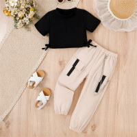 FOCUSNORM, модные костюмы для маленьких девочек, однотонные, однотонные, с длинным карманом, повседневные брюки, 2 шт.