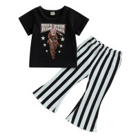 FOCUSNORM, Детская футболка с коротким рукавом, полосатые расклешенные брюки