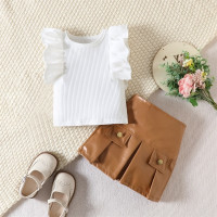 Комплект из топа и юбки из ПУ кожи, с коротким рукавом