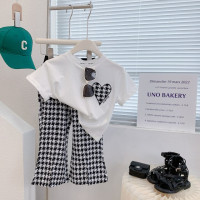 Комплекты детской одежды, летние комплекты одежды для девочек, футболка и штаны с колокольчиками для девочек, клетчатые штаны, школьный наряд для девочек, спортивный костюм