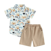 FOCUSNORM Детские комплекты одежды для мальчиков 2 шт. рубашка с коротким рукавом с мультяшным принтом и шорты с эластичной талией