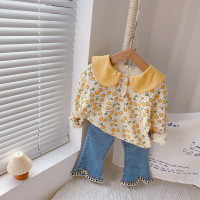 Комплекты одежды для девочек, осень-весна 2023, свитшот с длинным рукавом и джинсы, джинсовые брюки, модная детская эксклюзивная одежда, 2 предмета