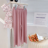 Комплект одежды для девочек 2023 летний топ с цветочным рисунком и широкие брюки, детская одежда, комплекты детской одежды из 2 предметов, детская одежда для девочек