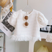 Топ с коротким рукавом для девочек, новинка, летний детский Свободный Топ с коротким рукавом