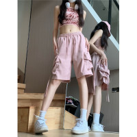 美式復古多巴胺工裝短褲女夏季高腰直筒寬鬆休閒速乾運動五分褲子