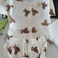 В наличии, Размер 73 см, 9586B, комплект детской одежды, костюм с мультяшным медведем, повседневная одежда для мальчиков из двух предметов, топ + шорты