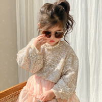 Модная весенне-летняя одежда для маленьких девочек, топы с длинным рукавом и блестками, фатиновая юбка, комплект из 2 предметов, детская одежда