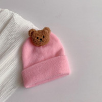 Корейская детская осенне-зимняя шапка с милым медведем, вязаная теплая шапка для новорожденных, Младенческая шапочка, однотонные мягкие вязаные шапки для маленьких девочек и мальчиков