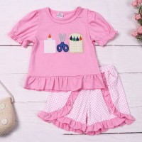 Комплект одежды для маленьких девочек «назад в школу», боди-карандаш с вышивкой, розовый костюм, детская одежда, детские кружевные костюмы в виде звеньев