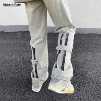 MAKE IT RAIN微喇叭設計感拉鍊牛仔褲男女美式高街秋季直筒長褲子