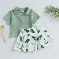 Летний комплект одежды для девочек 1-6 лет, топы с коротким рукавом и воротником с отворотом + плиссированная мини-юбка