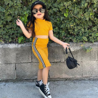 Женский комплект из топа и юбки Qunq, летний комплект из двух предметов, укороченный топ в полоску с круглым вырезом и коротким рукавом и прямая юбка, 2023