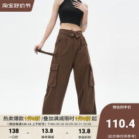 YOOTDS美式復古街頭工裝褲女夏季高腰ins潮牌寬鬆闊腿休閒長褲子