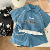 Оптовая продажа, модная спортивная одежда для мальчиков и девочек, Спортивная рубашка-поло с надписью и шорты, изысканные комплекты из 2 предметов