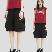 NOPASS 國潮牌情侶原創美式抽繩褶皺工裝短褲寬鬆直筒休閒五分褲