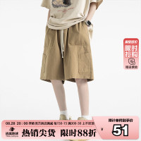 美式街頭純色多口袋工裝短褲女夏季寬鬆百搭情侶高腰5分闊腿褲子