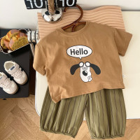 Одежда для маленьких мальчиков, костюм для щенка, летняя футболка для мальчиков с надписью, однотонные брюки, детская одежда