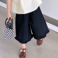 Детская одежда для девочек, летняя рубашка с бантом и подтяжками, кружевные укороченные брюки с широкими штанинами, костюм в Корейском стиле, повседневный комплект из двух предметов для детей