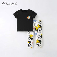 Модная одежда для маленьких девочек с Минни, летние костюмы, футболки с коротким рукавом + короткие штаны, детская одежда, 2 шт./наряд