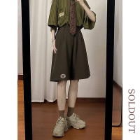 SOLDOUT原創復古繡標休閒闊腿西裝短褲男女寬鬆垂感直筒五分褲夏