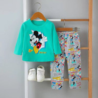 Комплект одежды для маленьких мальчиков 0-3 лет, Осенний Женский Топ с длинным рукавом и Мультяшные штаны, наряды