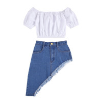 Джинсовая юбка с коротким рукавом, на возраст 1-6 лет