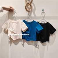 Летняя футболка с коротким рукавом для девочек, детская модная Однотонная футболка в западном стиле с коротким рукавом в Корейском стиле