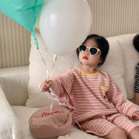 Комплект детской одежды, костюм в полоску, Новинка весна-осень 2023, корейский костюм для мальчиков, свитер в полоску и брюки, костюм из двух предметов для девочек