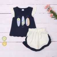 2023, комплект одежды для маленьких девочек, боди с вышивкой в виде рыбок, костюм с желтыми сетками, детская одежда, детская одежда, одежда для девочек