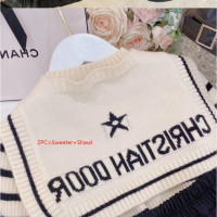 Комплект одежды для девочек, милый костюм, новинка весны 2023, вязаный свитер в полоску и плиссированная юбка, костюм принцессы