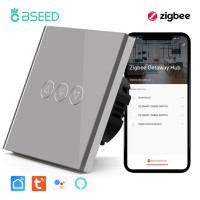 Умные светодиодные переключатели BSEED Zigbee с регулировкой яркости, сенсорный выключатель с синей подсветкой, стеклянная панель Google Tuya, умное управление жизнью