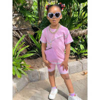 Летние комплекты детской одежды 2023 года, 2 шт., вязаный Свободный Топ + велосипедные шорты, спортивный тренировочный костюм с небольшим минимальным заказом, уличные комплекты Y2K для маленьких девочек