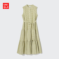 Uniqlo 女裝 竹節紗格紋無袖洋裝(打褶 附口袋夏)458233 UNIQLO