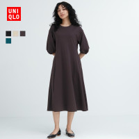 Uniqlo 女裝 棉質收腰燈籠袖洋裝五分袖通勤休閒裙子新品462604