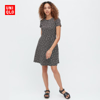 Uniqlo 女裝 印花收腰喇叭型洋裝(短袖 印花 附口袋夏) 455695