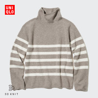 Uniqlo 女裝 3D羊毛混紡條紋高領針織衫(長袖) 454697 UNIQLO