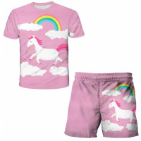 Модная детская спортивная футболка с единорогом для маленьких мальчиков и девочек, одежда для маленьких девочек, лето 2023, костюм из футболки и брюк с 3D, комплект одежды из 2 предметов