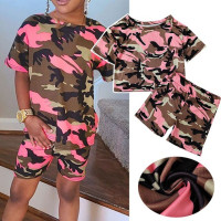 Повседневный комплект из 2 предметов для маленьких девочек, спортивный костюм с камуфляжным принтом, футболка с коротким рукавом и штаны с принтом, спортивный костюм для новорожденных