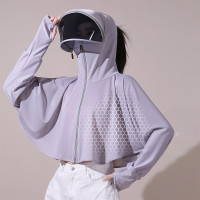 短款防曬衣女2023夏季薄款戶外透氣抗UV騎行冰絲連帽百搭披肩