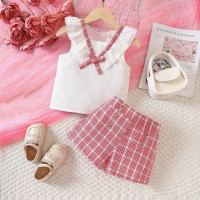 Летний кружевной клетчатый топ и шорты для девочек от 2 до 7 лет