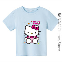 Новинка, хлопковая Футболка Hello Kitty, летняя повседневная женская футболка в стиле Харадзюку Sanrio, комплект одежды для маленьких мальчиков, топы с мультяшными персонажами Miniso для девочек