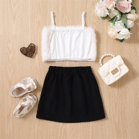 Женский летний костюм, жилет без рукавов с плюшевой подкладкой, топы на бретельках + Повседневная короткая юбка с подкладкой, костюм для девушек, 2-7 лет