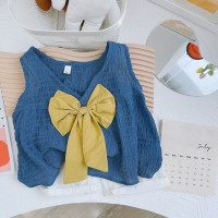 Детская футболка без рукавов, с V-образным вырезом и бантом