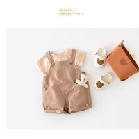 Лето 2023, подтяжки, комплект одежды для маленьких мальчиков, внешняя Одежда для мальчиков и девочек, детские предметы с большими карманами, корейские комплекты для новорожденных