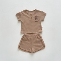 2 шт., хлопковая футболка и шорты с вафельным принтом